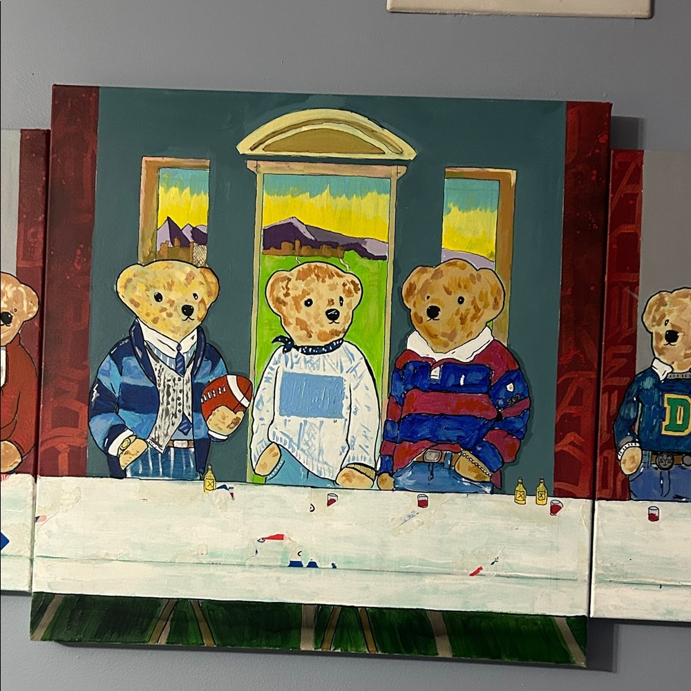 Polo by Ralph Lauren Bear Art in Red, Blue, Yellow Last Supper